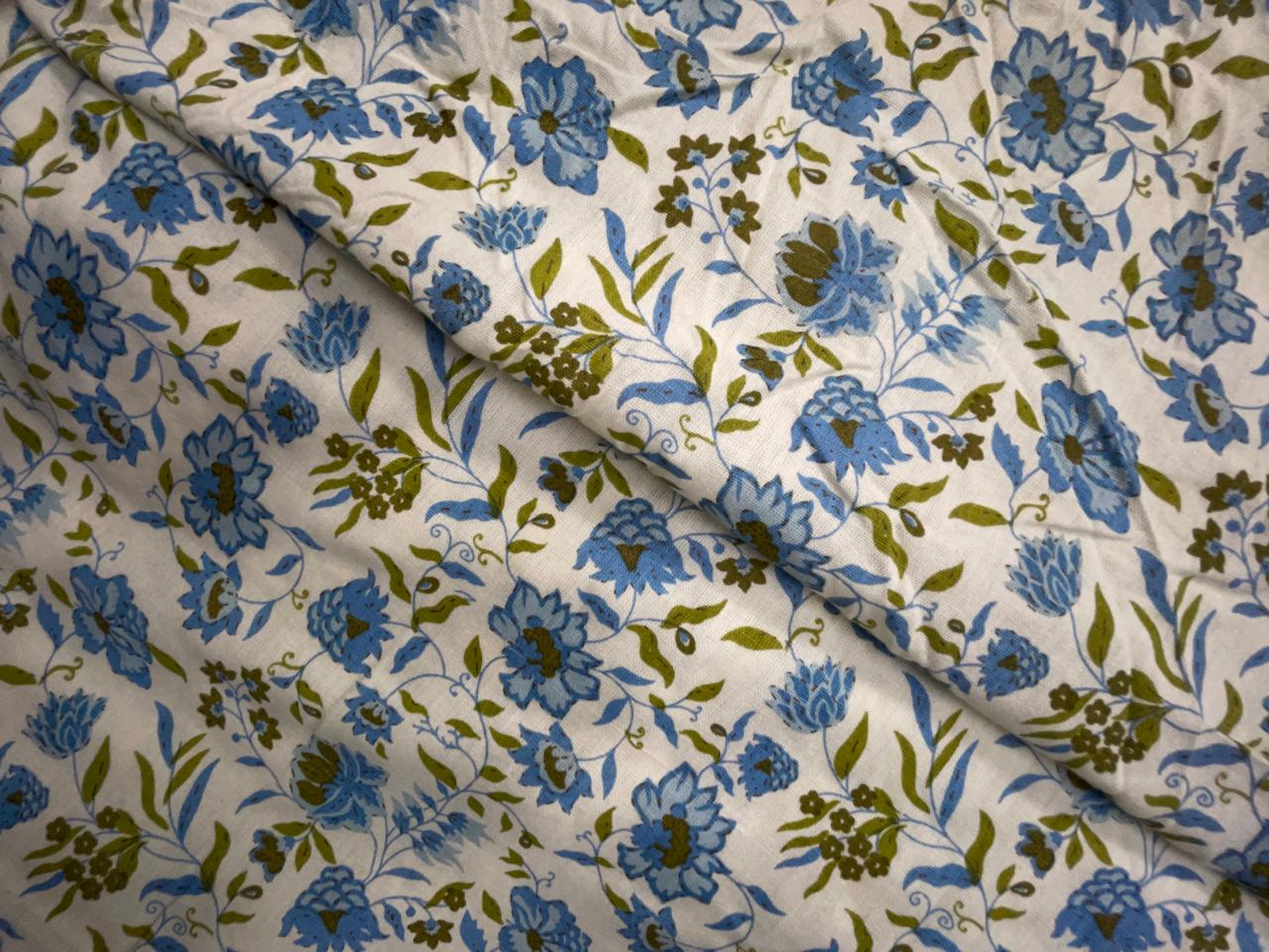 Blue Floral Cotton Slub Fabric KTEX
