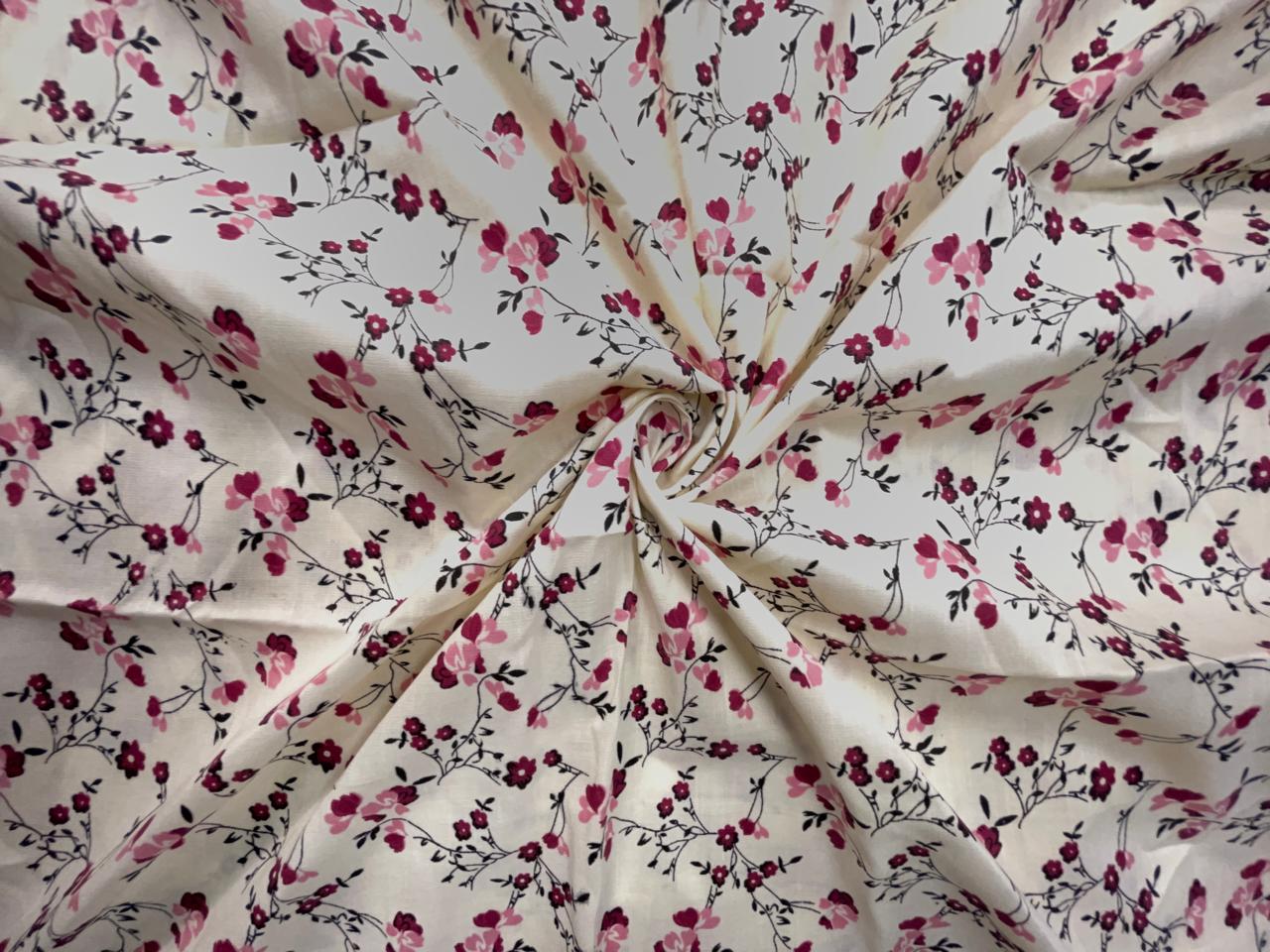 Wine Floral Cotton Slub Fabric KTEX