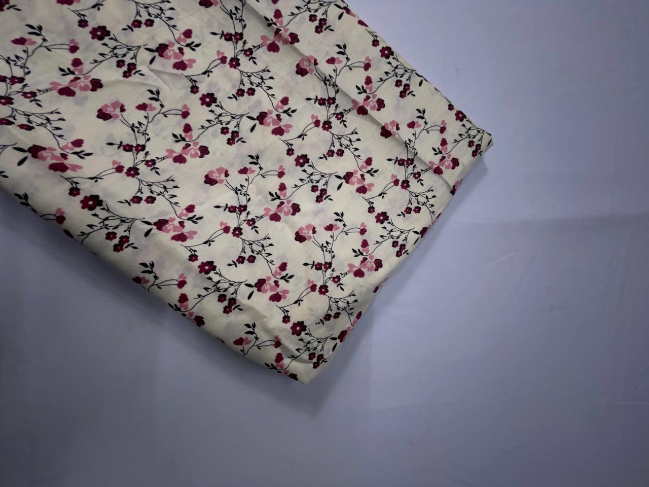 Wine Floral Cotton Slub Fabric KTEX