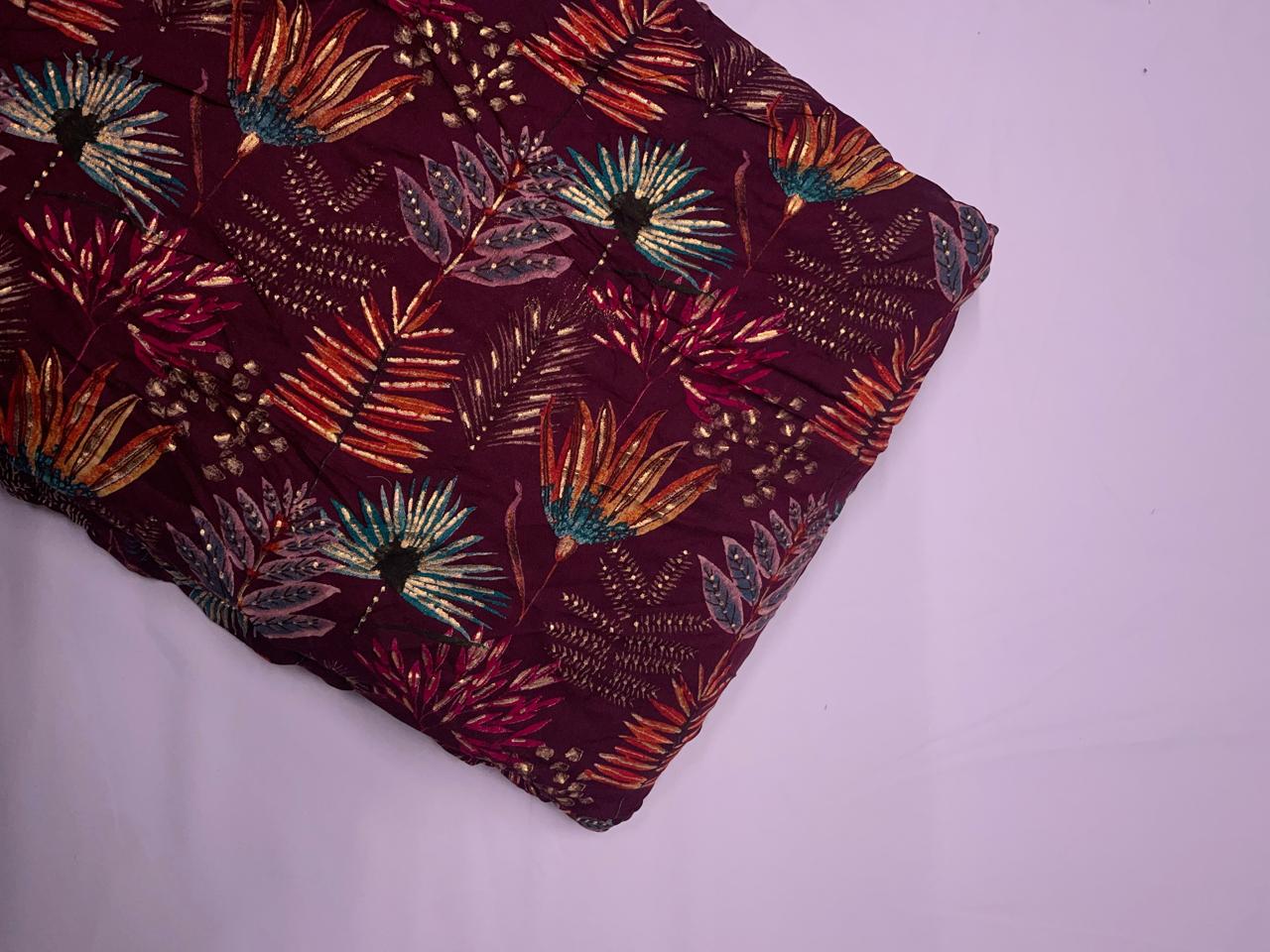 Maroon Floral Cotton Rayon Fabric KTEX