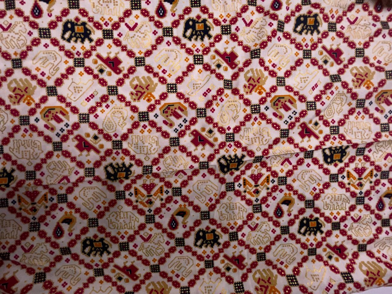 Cream Geometric Cotton Rayon Fabric KTEX