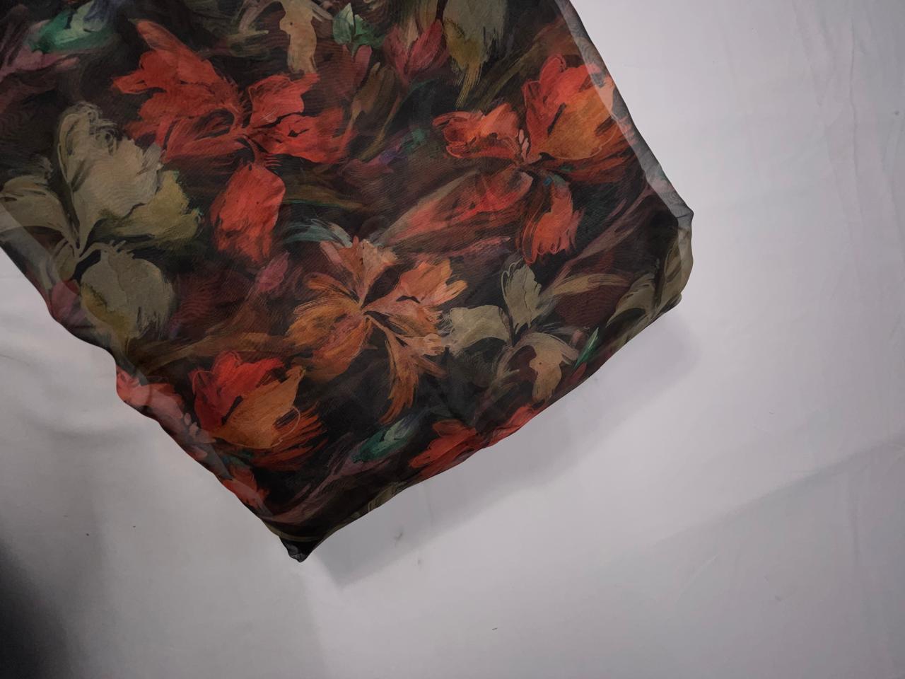 Multicolor Floral Viscose Organza Fabric KTEX