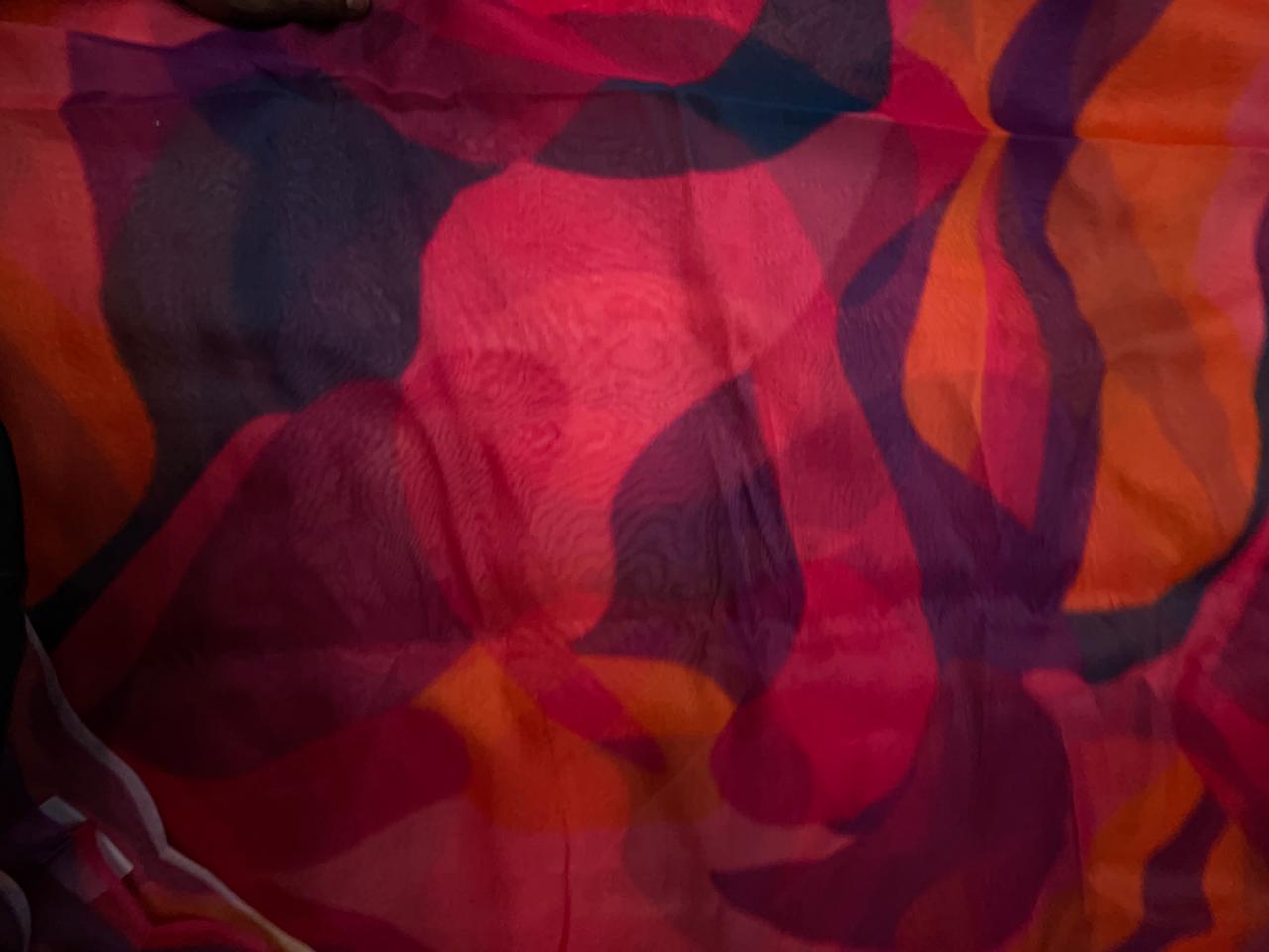 Multicolor Abstract Viscose Organza Fabric KTEX