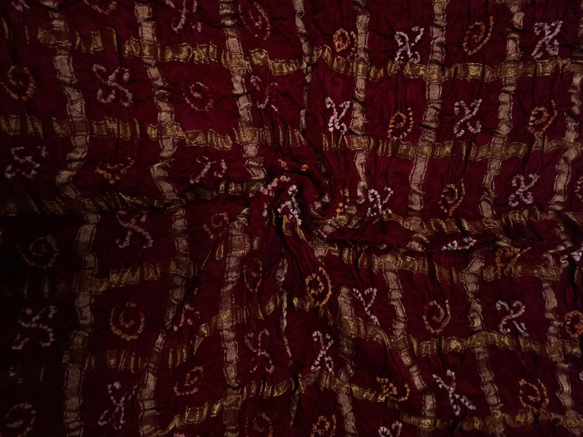 Maroon Checks Pure Bandhani Dupatta Fabric KTEX