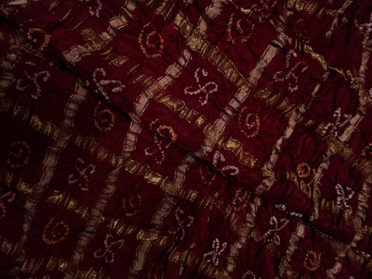 Maroon Checks Pure Bandhani Dupatta Fabric KTEX