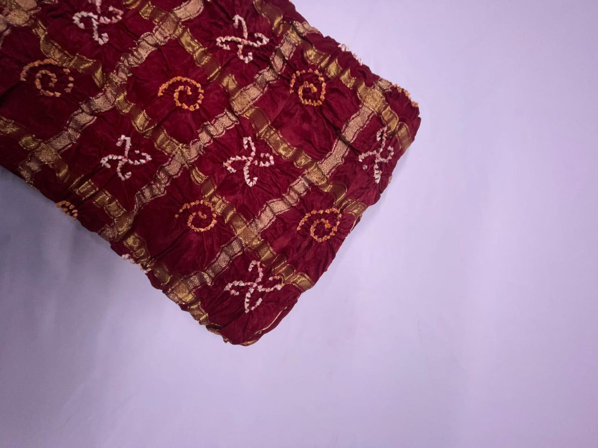 Maroon Checks Pure Bandhani Dupatta Fabric KTEX