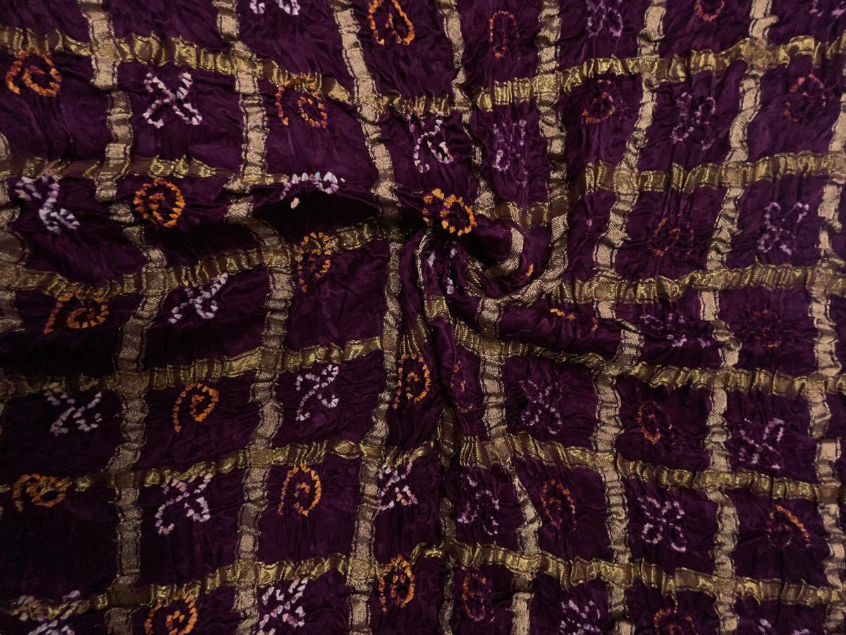 Dark Purple Checks Pure Bandhani Dupatta Fabric KTEX