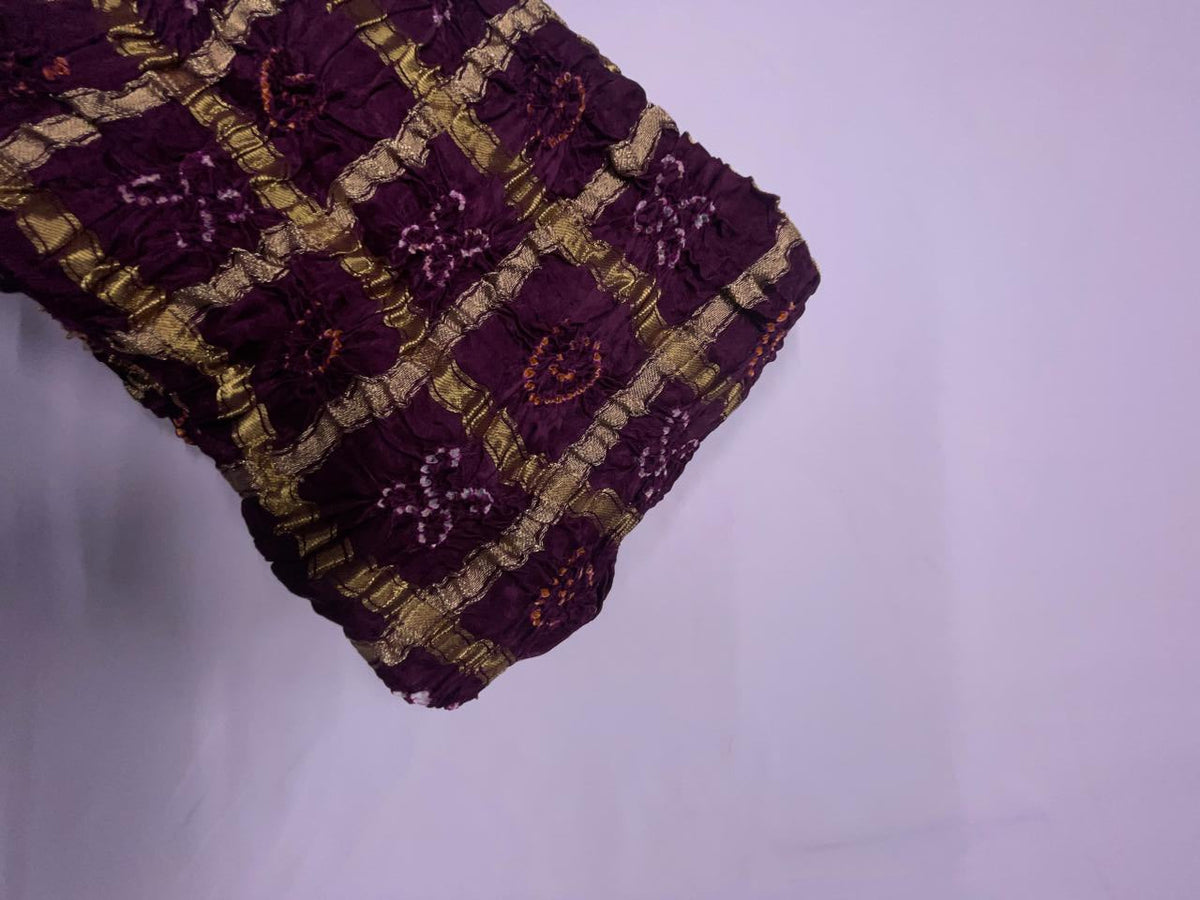 Dark Purple Checks Pure Bandhani Dupatta Fabric KTEX