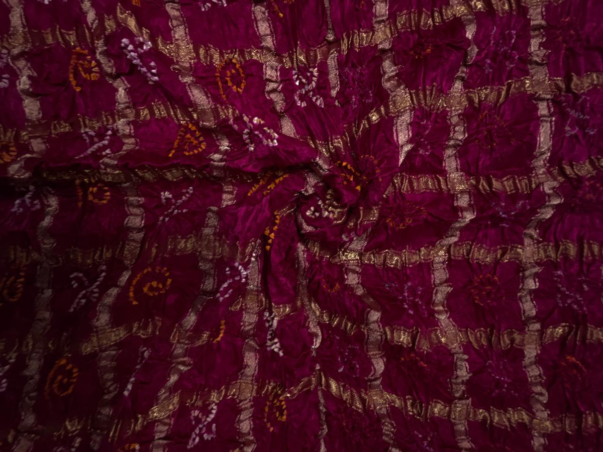 Magenta Checks Pure Bandhani Dupatta Fabric KTEX