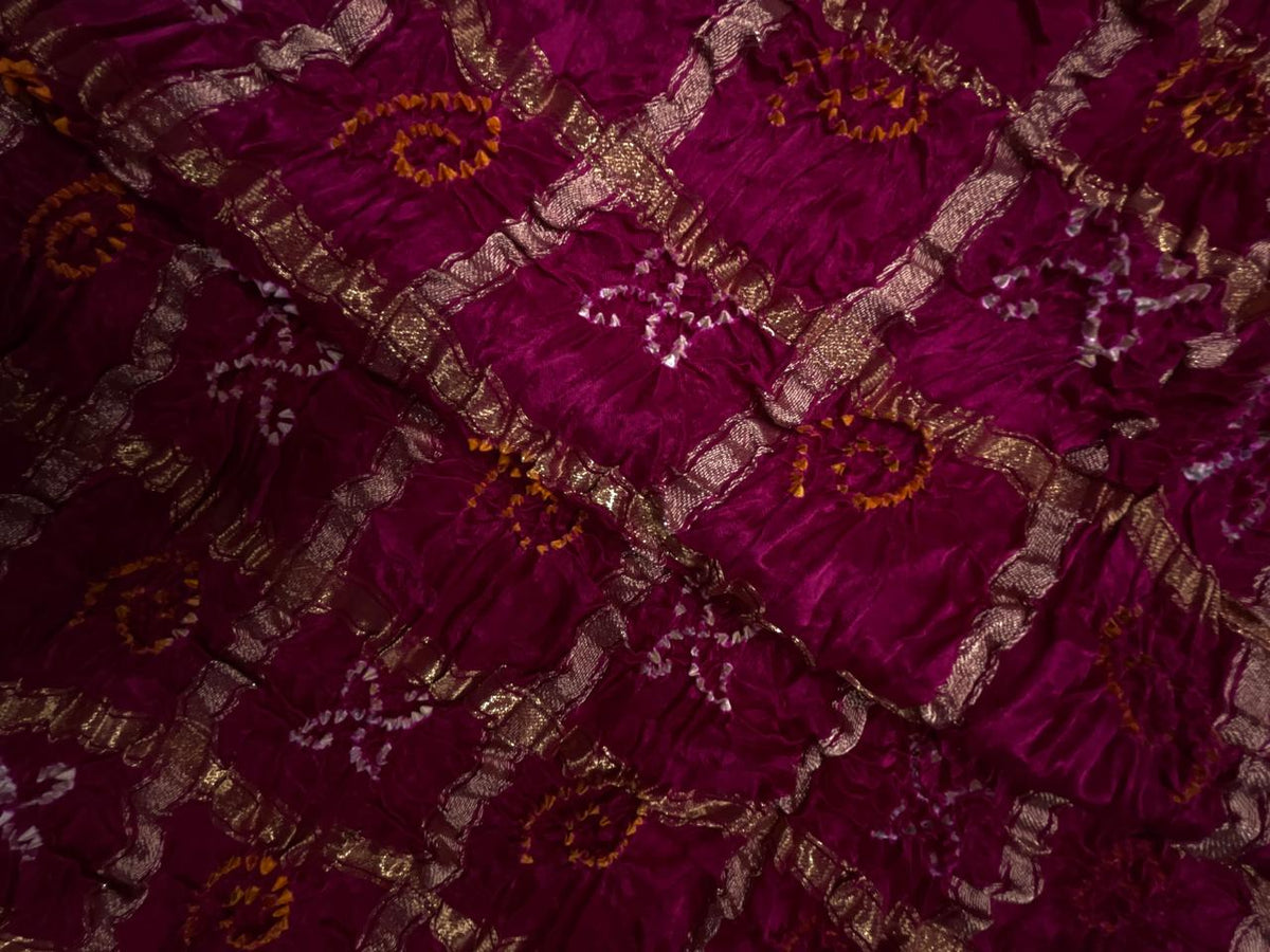 Magenta Checks Pure Bandhani Dupatta Fabric KTEX