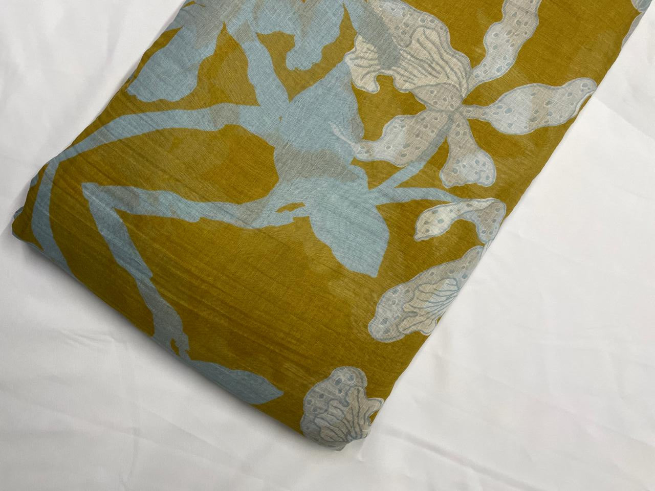 Mustard Grey Floral Pure Chanderi Fabric KTEX