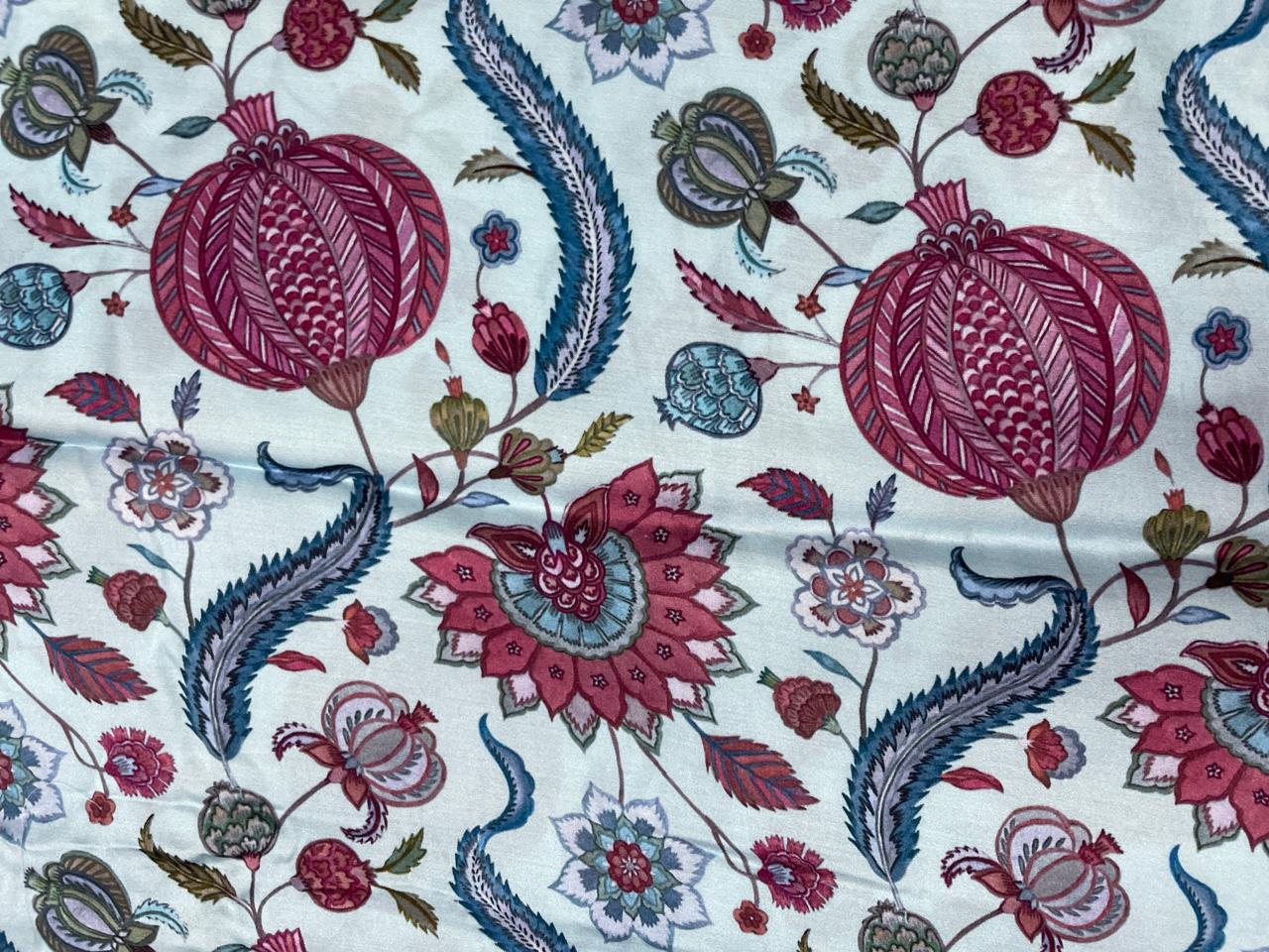 Sky Blue Floral Modal Satin Fabric KTEX