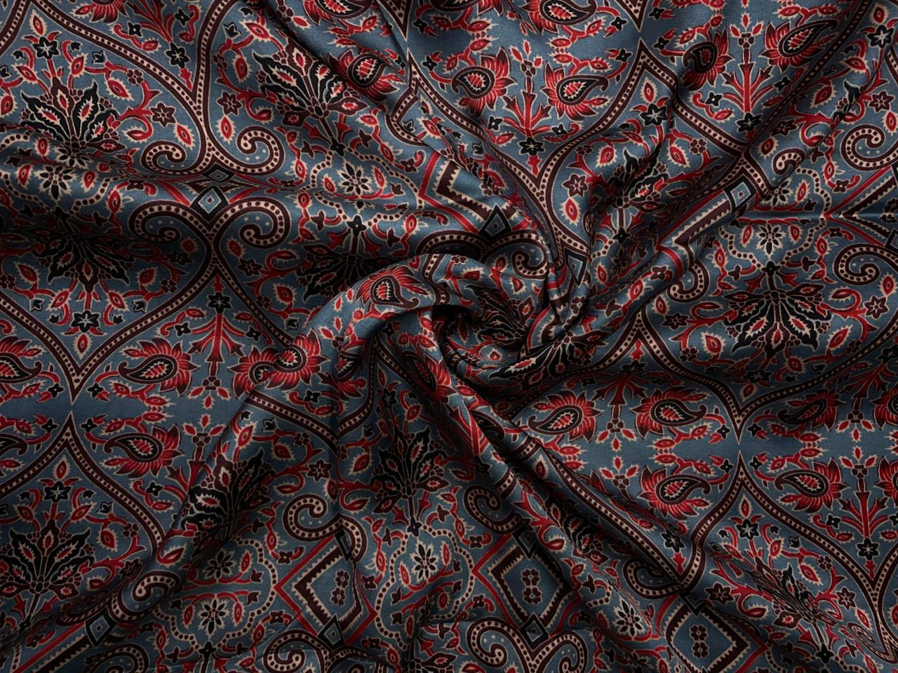 Grey Red Geometric Modal Satin Fabric KTEX