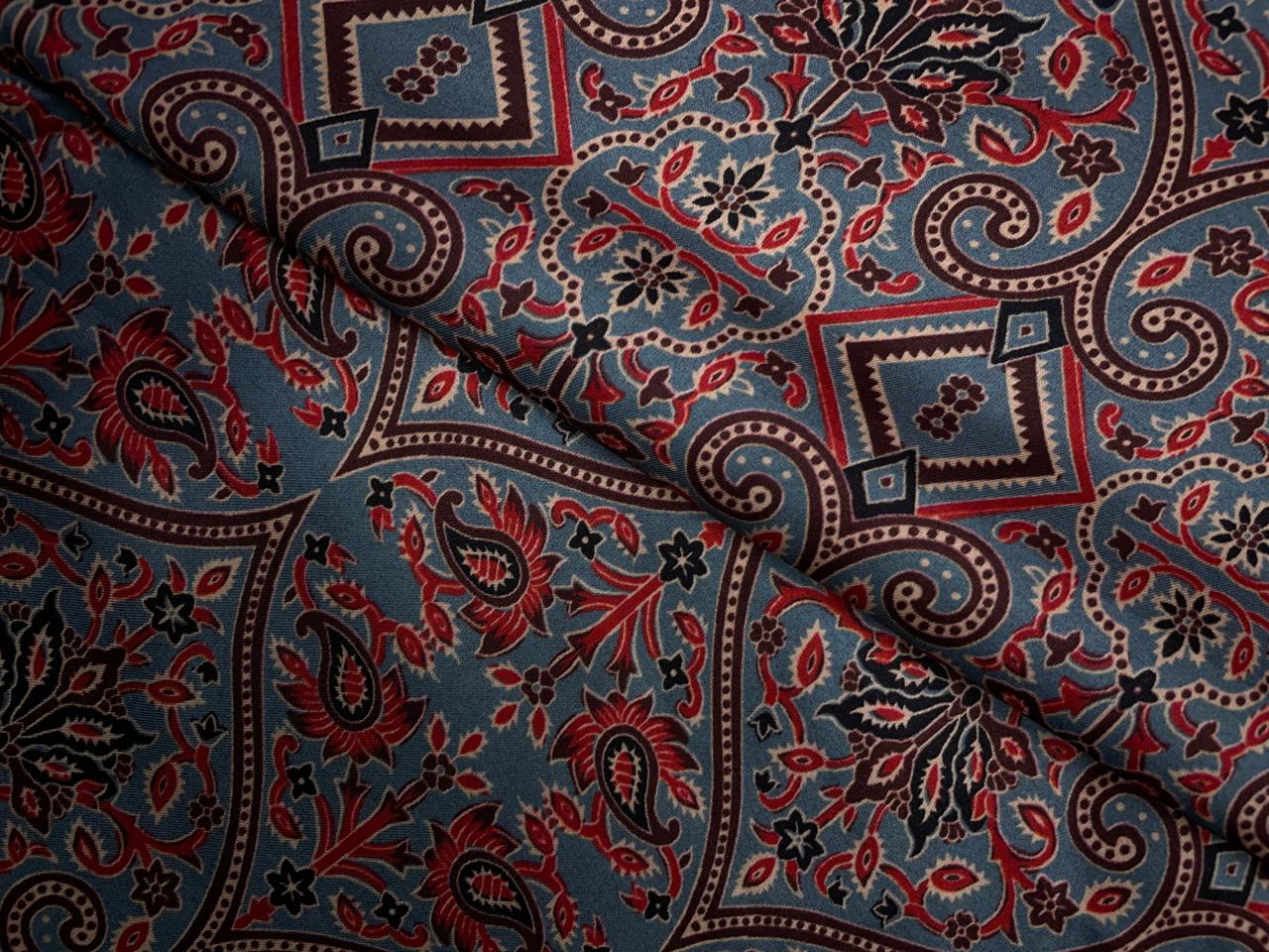 Grey Red Geometric Modal Satin Fabric KTEX