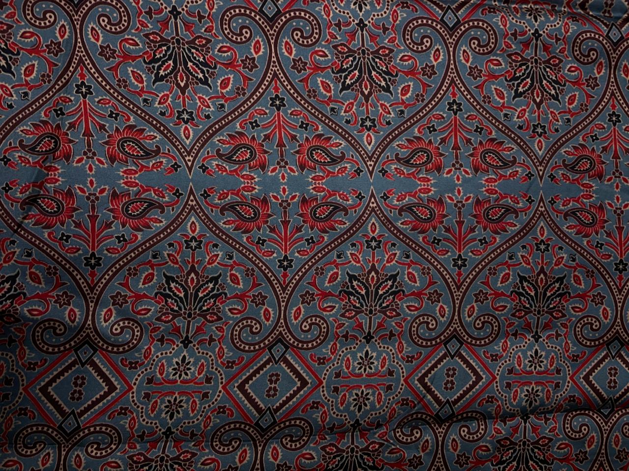 Grey Red Geometric Modal Satin Fabric KTEX