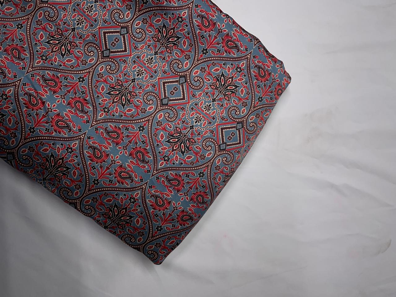 Grey Red Geometric Modal Satin Fabric KTEX