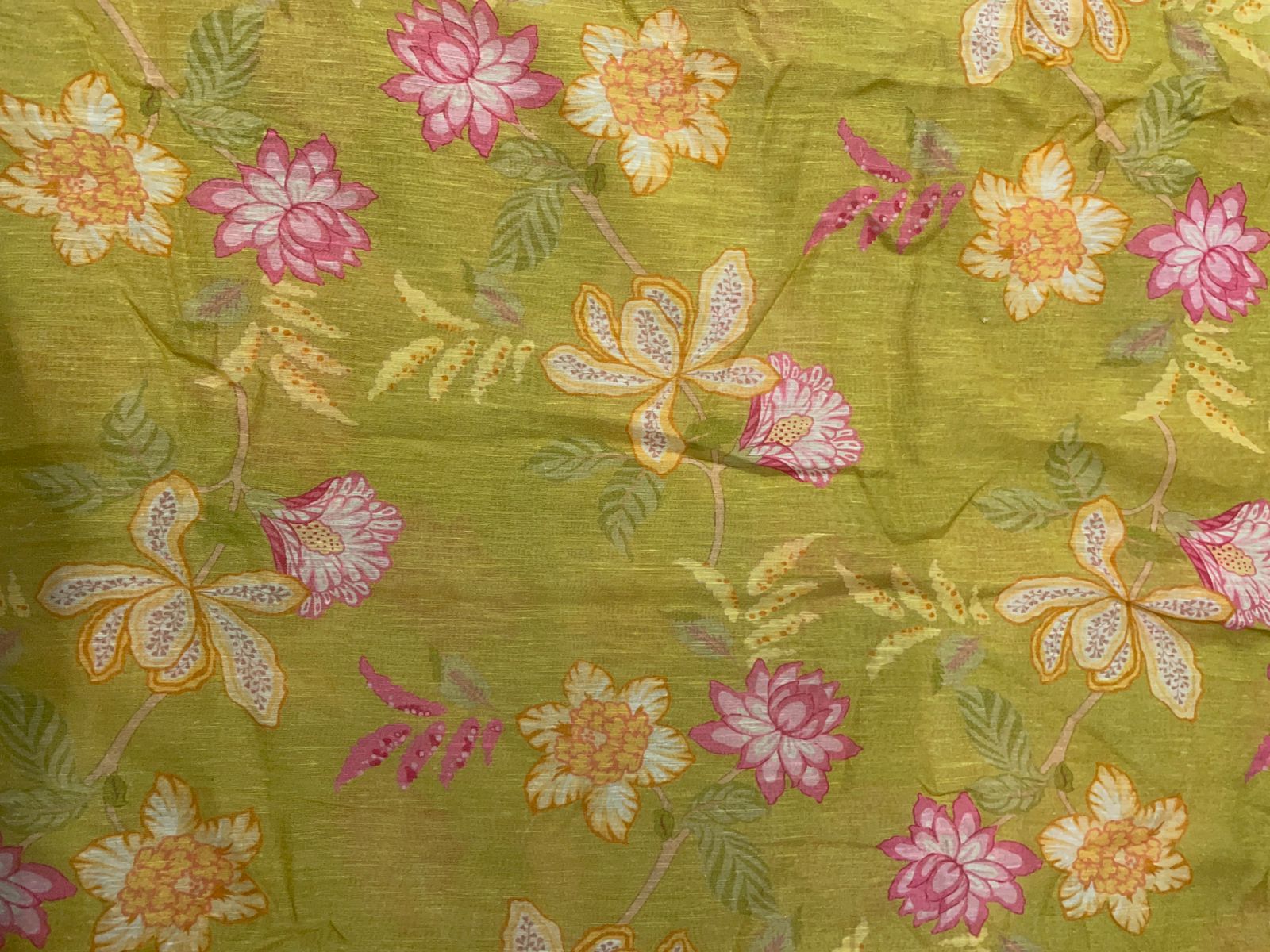 Yellow Floral Linen Organza Fabric KTEX
