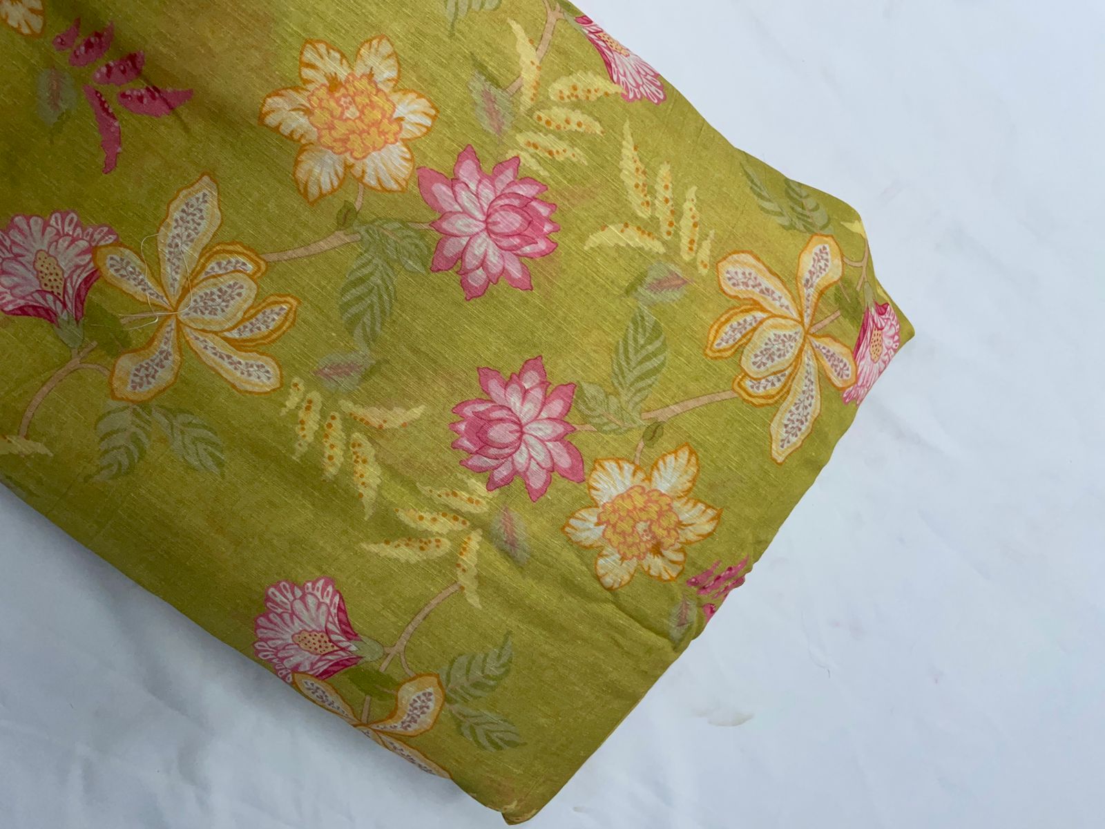 Yellow Floral Linen Organza Fabric KTEX