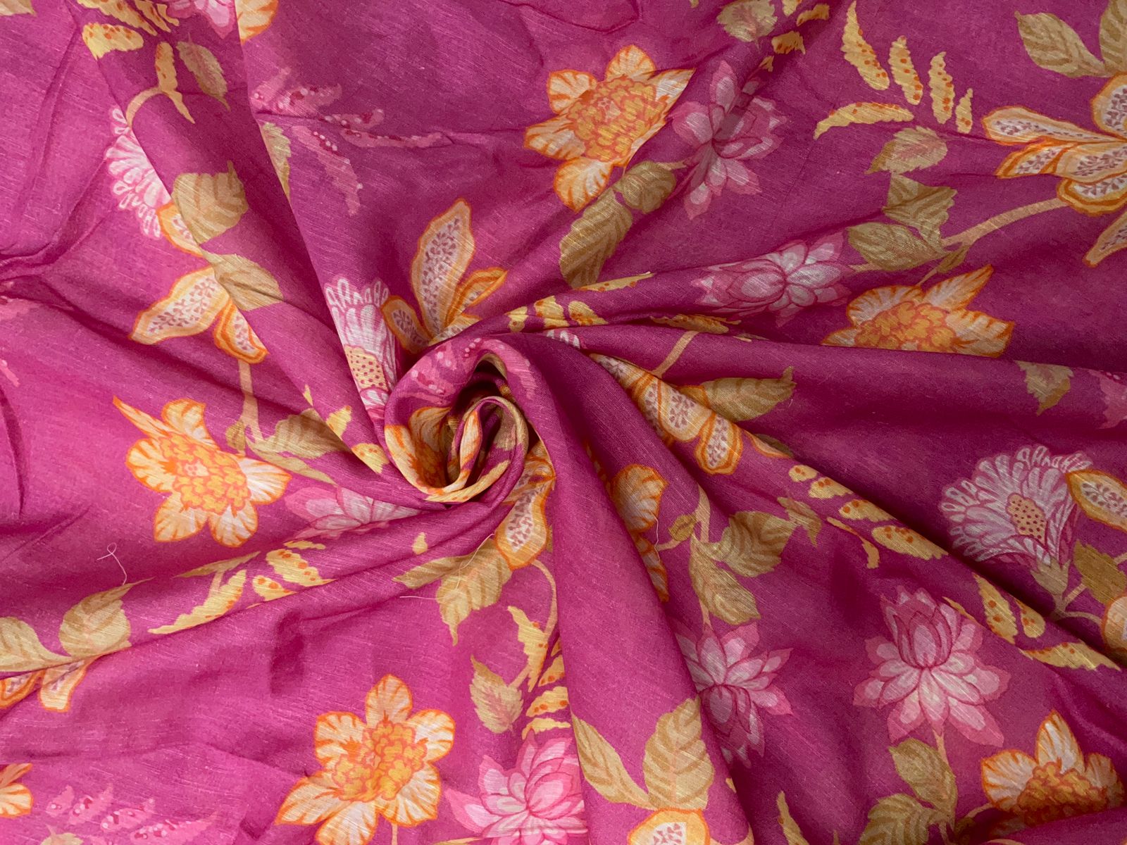 Pink Floral Linen Organza Fabric KTEX