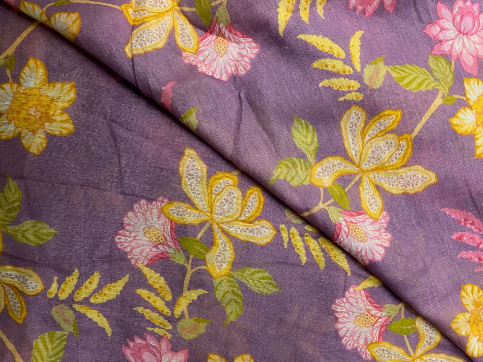 Lilac Floral Linen Organza Fabric KTEX