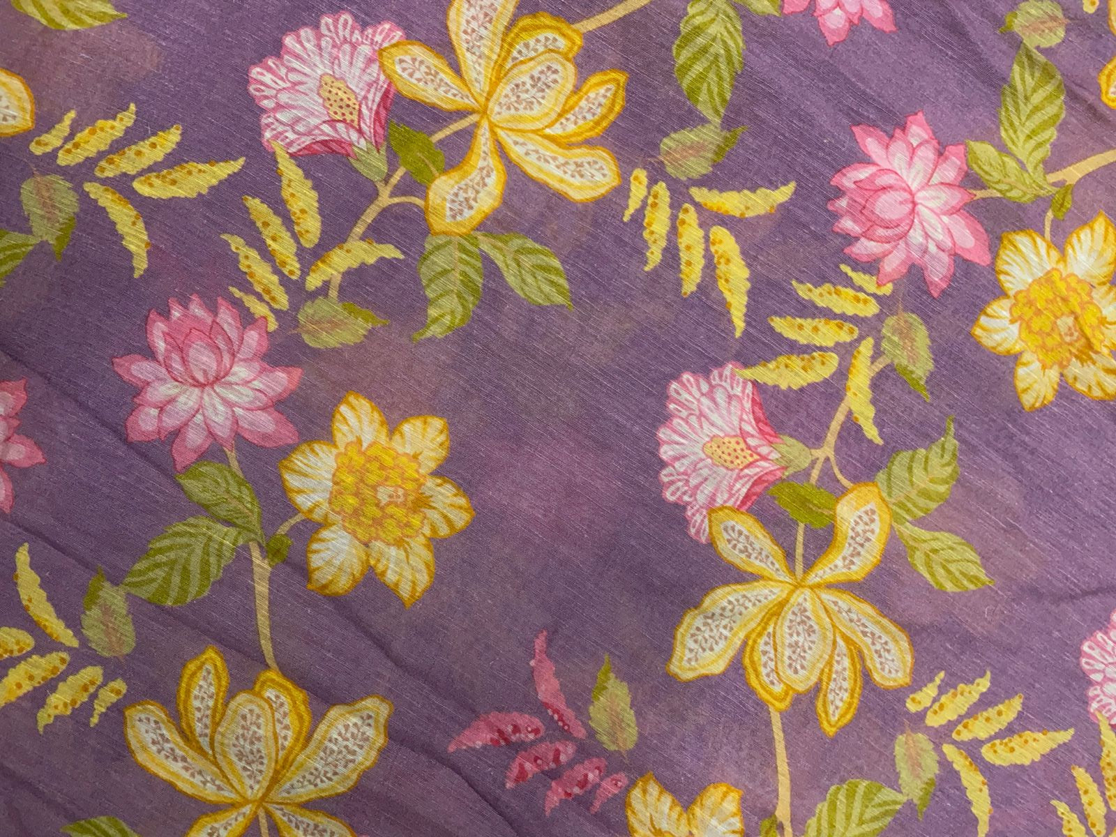 Lilac Floral Linen Organza Fabric KTEX