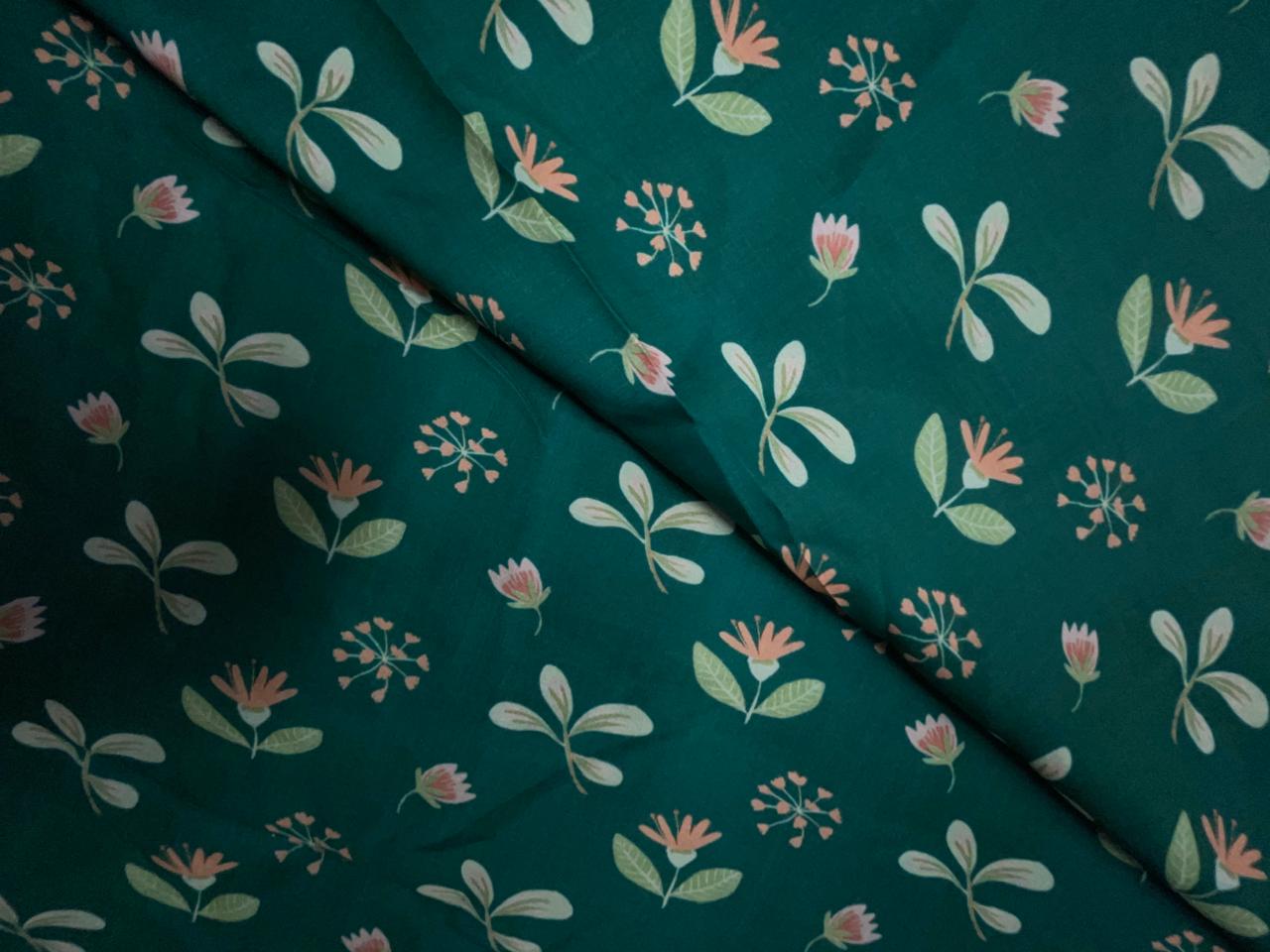 Green Floral Muslin Fabric KTEX