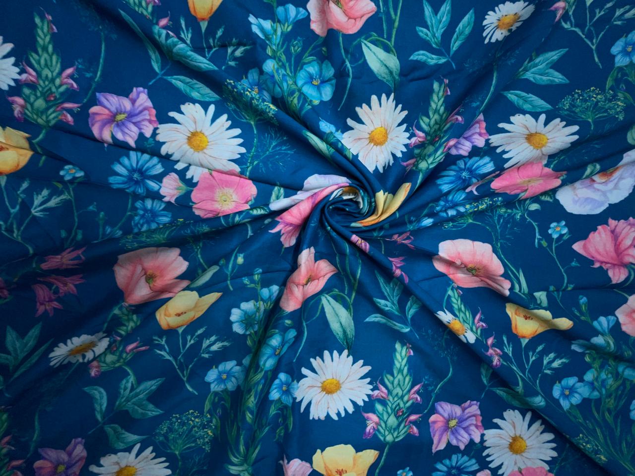 Blue Floral Muslin Fabric KTEX