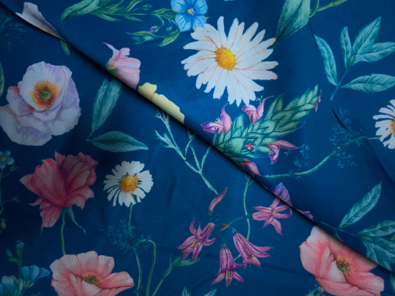 Blue Floral Muslin Fabric KTEX