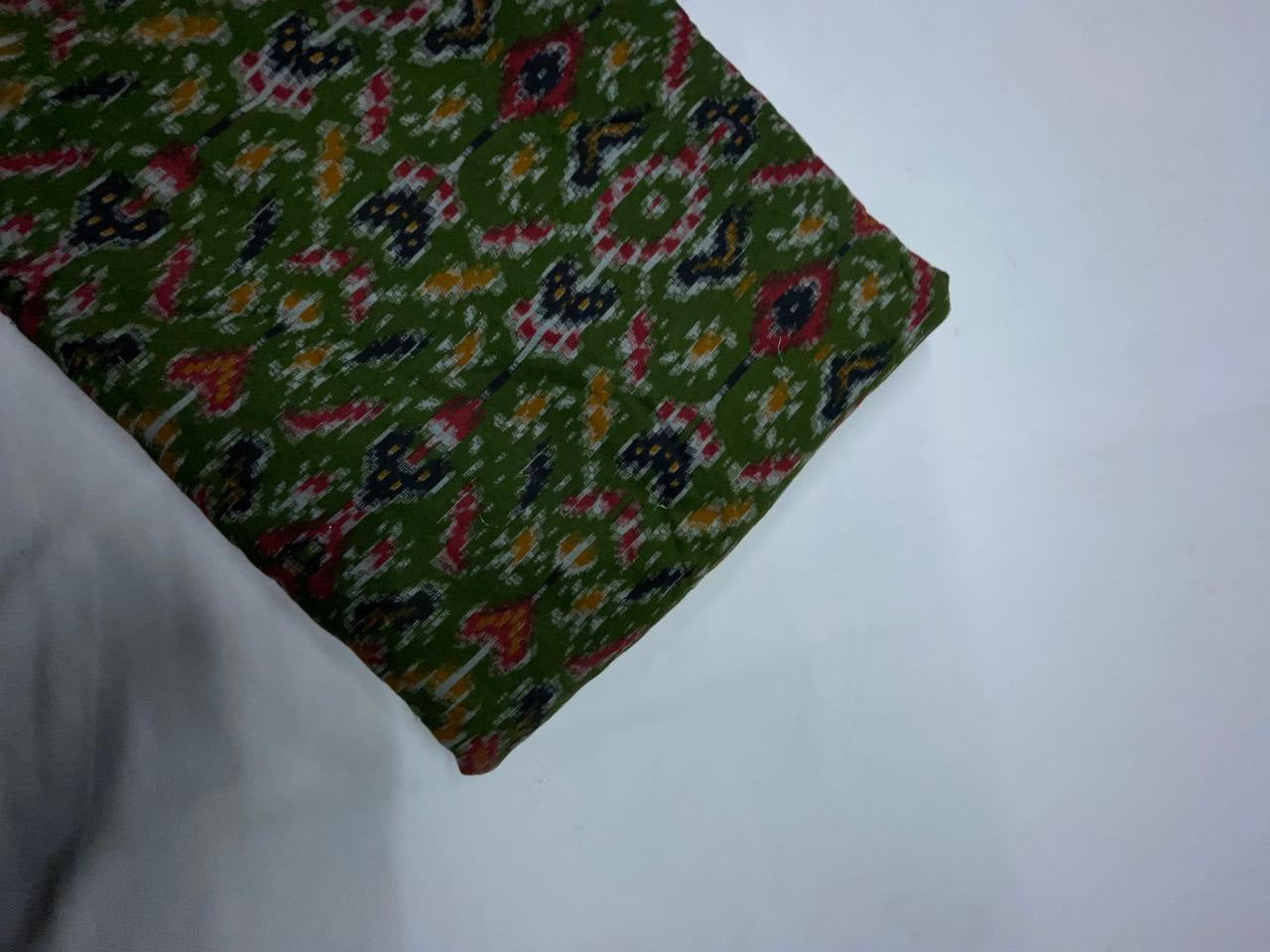 Mehndi Green Color Cotton Ikkat Fabric KTEX