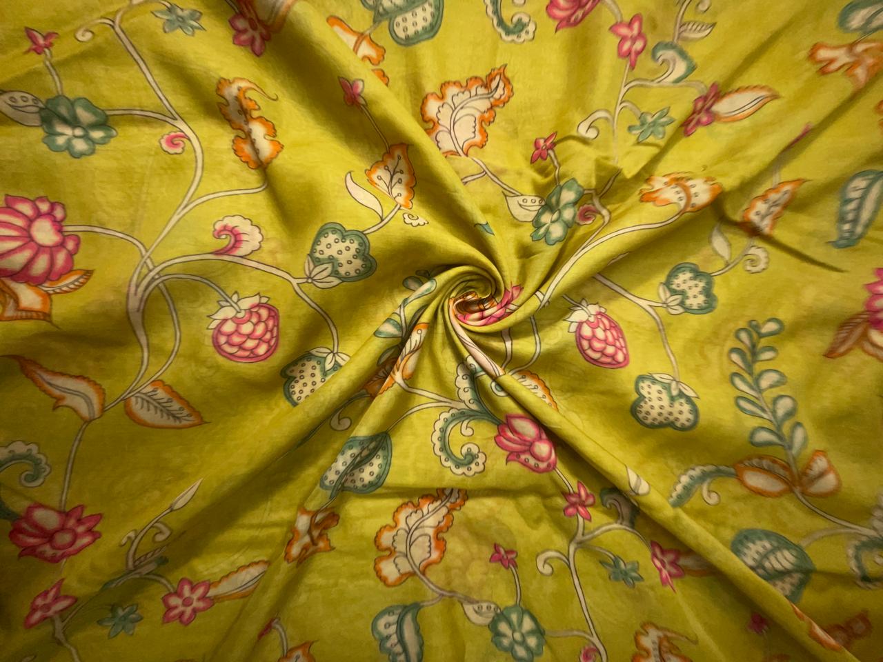 Mustard Floral Pure Chanderi Fabric KTEX