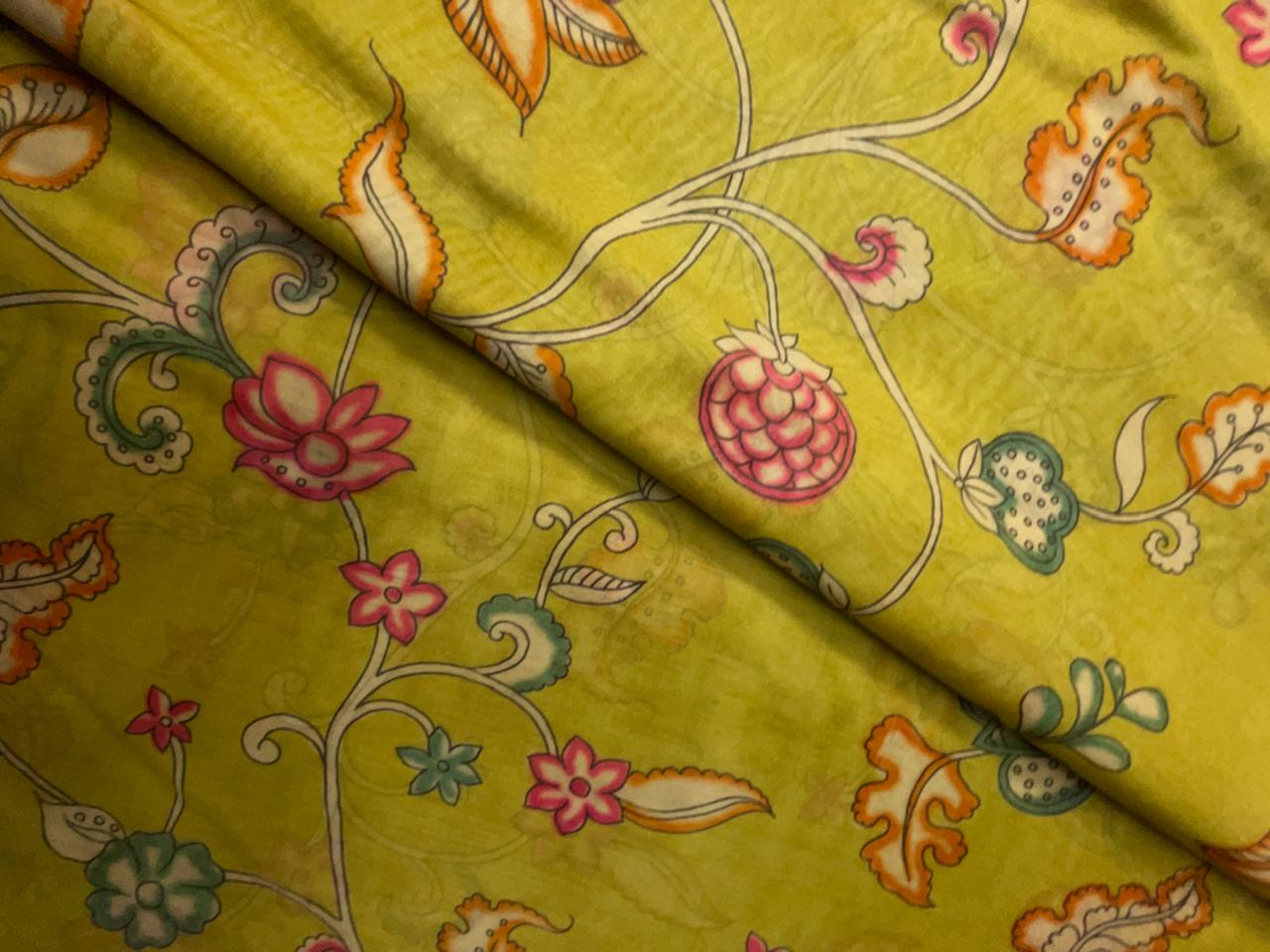 Mustard Floral Pure Chanderi Fabric KTEX