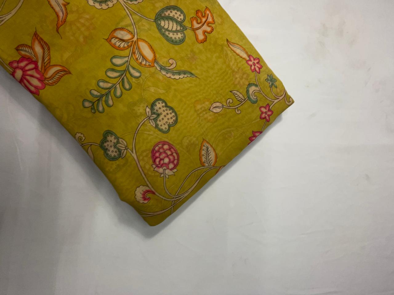 Mustard Floral Pure Chanderi Fabric KTEX