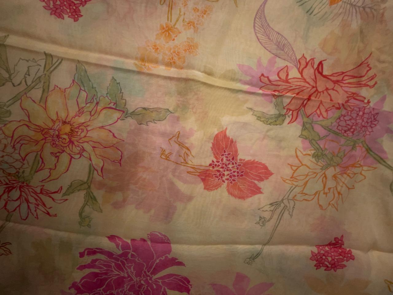 Peach Floral Pure Chanderi Fabric KTEX