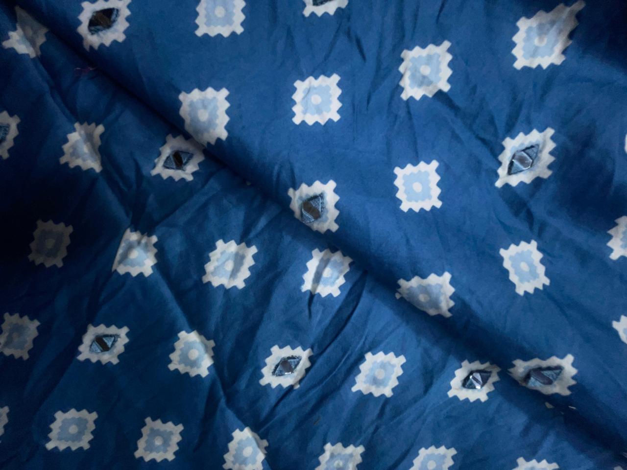 Blue Stone Geometric Modal Satin Fabric KTEX