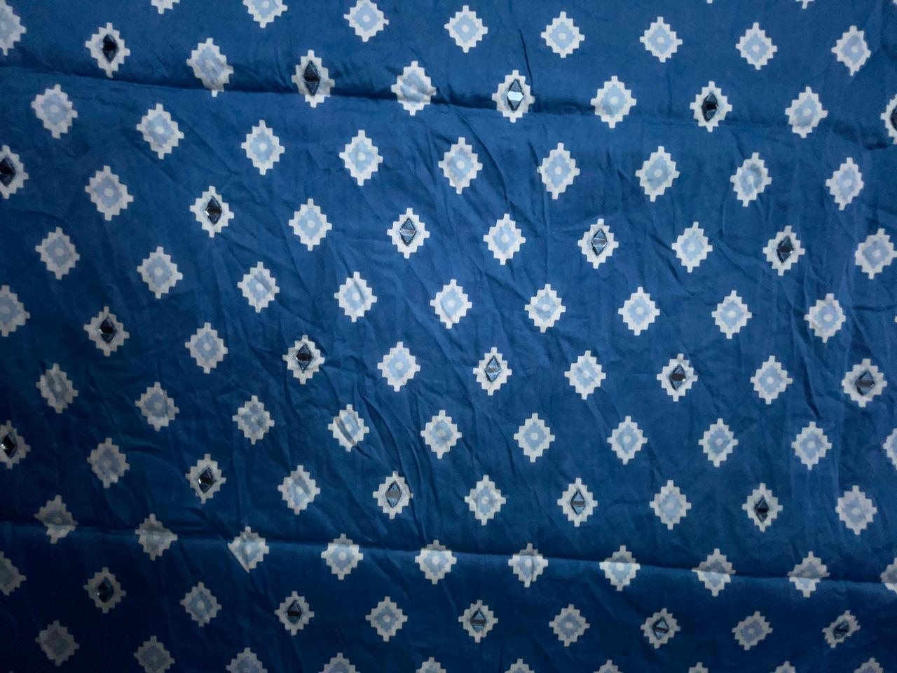 Blue Stone Geometric Modal Satin Fabric KTEX