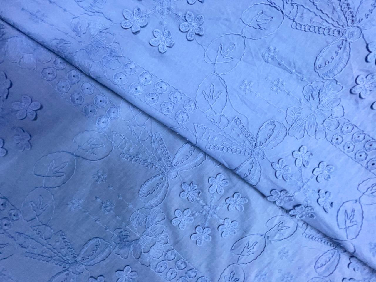 Light Blue Floral 3D Cotton Embroidery Fabric KTEX