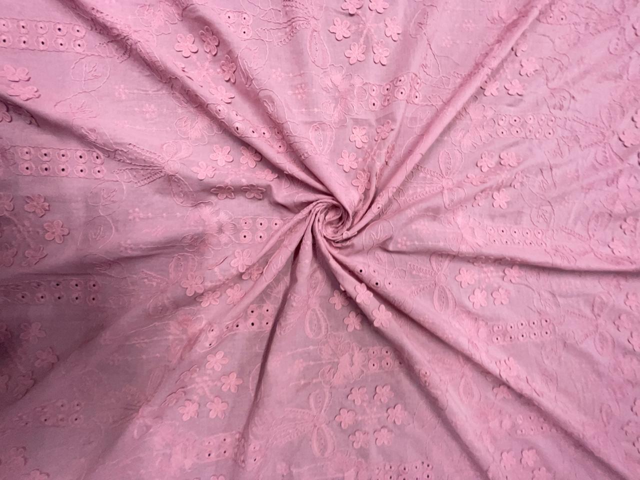 Light Pink Floral 3D Cotton Embroidery Fabric KTEX