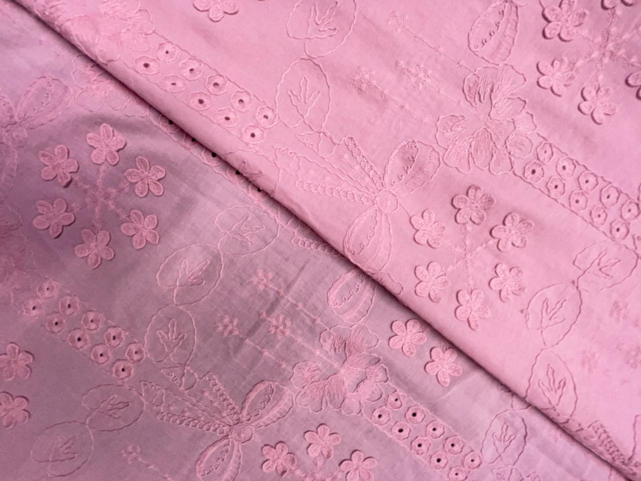 Light Pink Floral 3D Cotton Embroidery Fabric KTEX