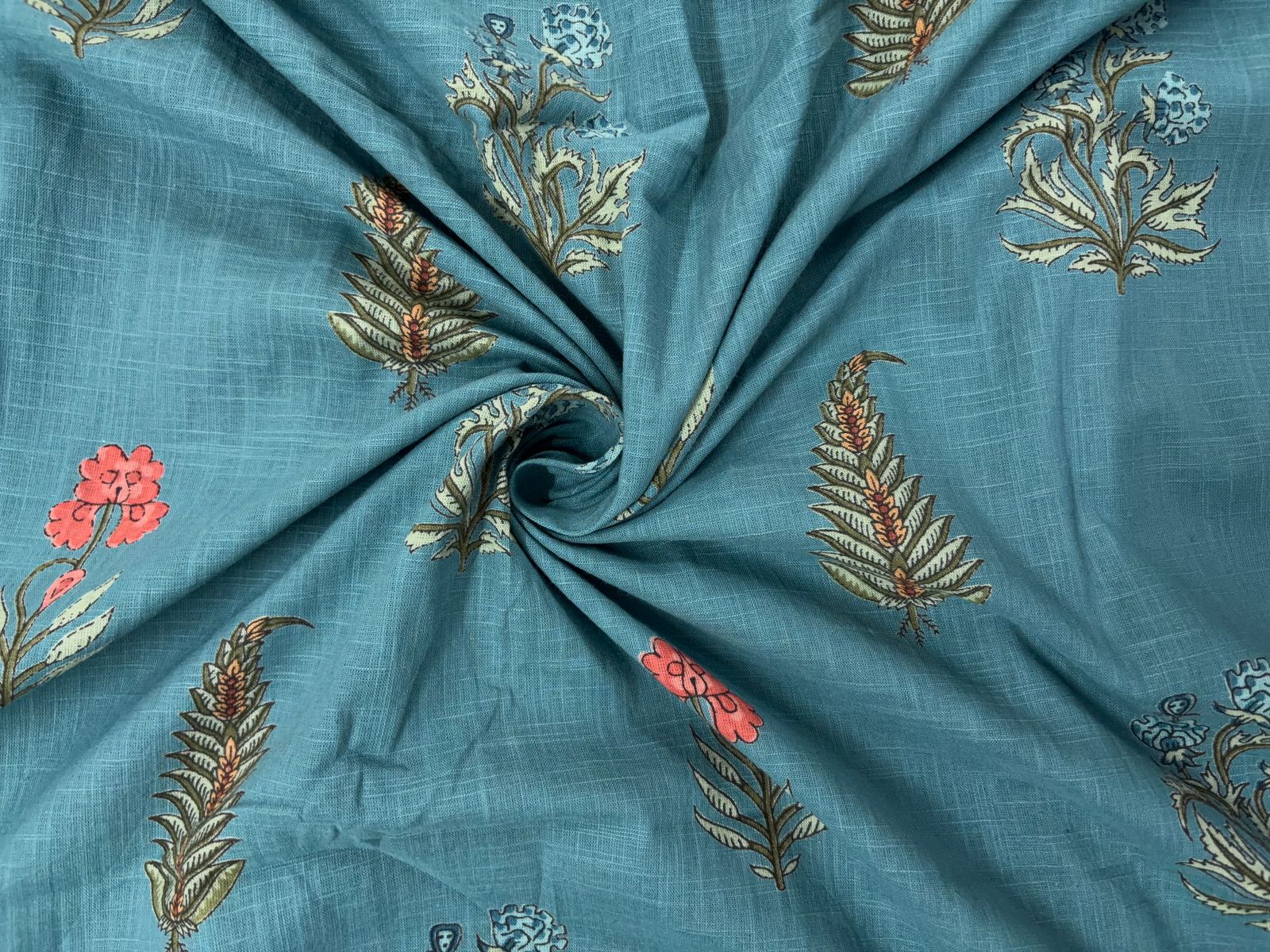 Mustard Floral Cotton Slub Fabric KTEX