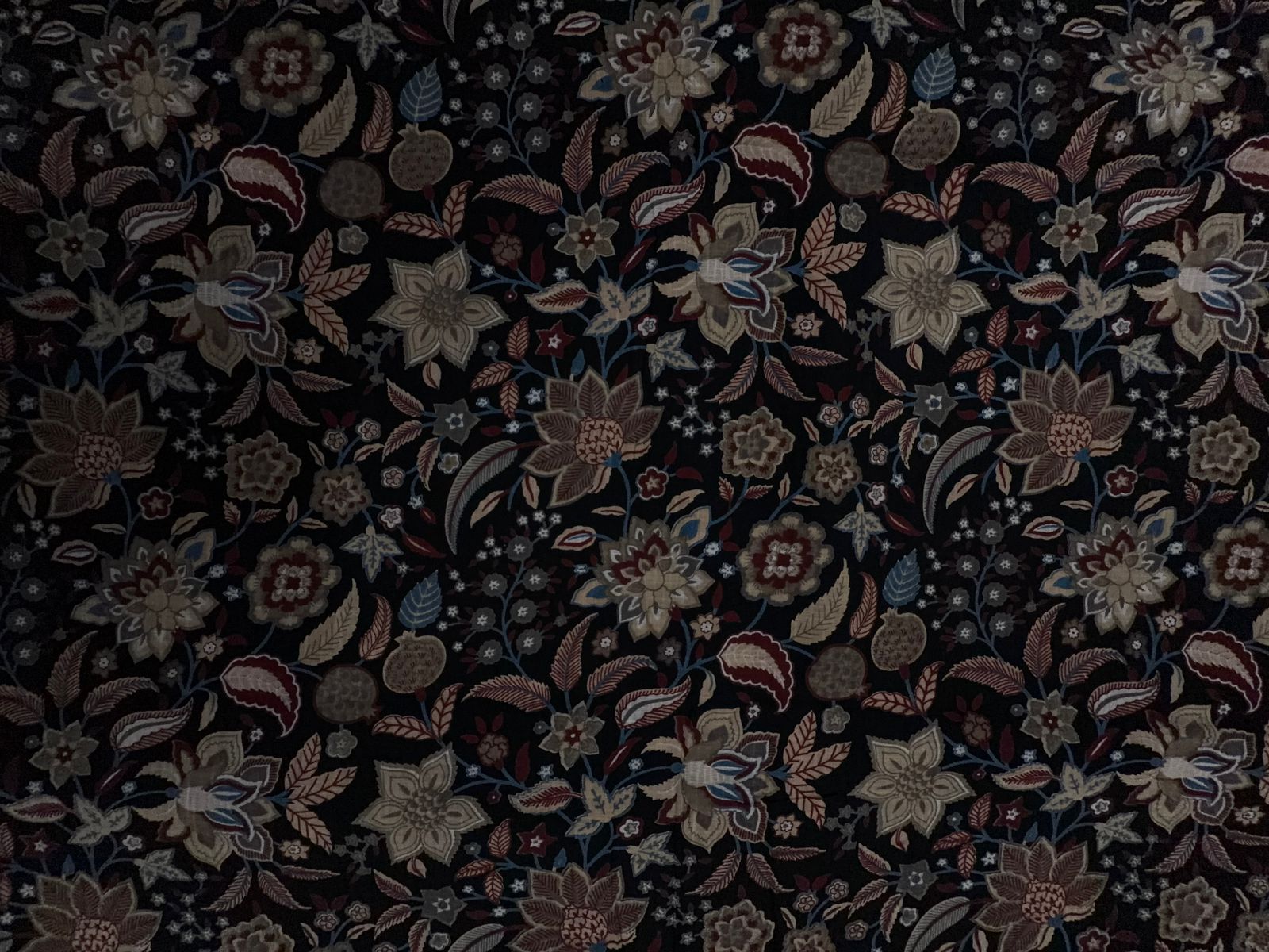 Black Red Floral Cotton Slub Fabric KTEX