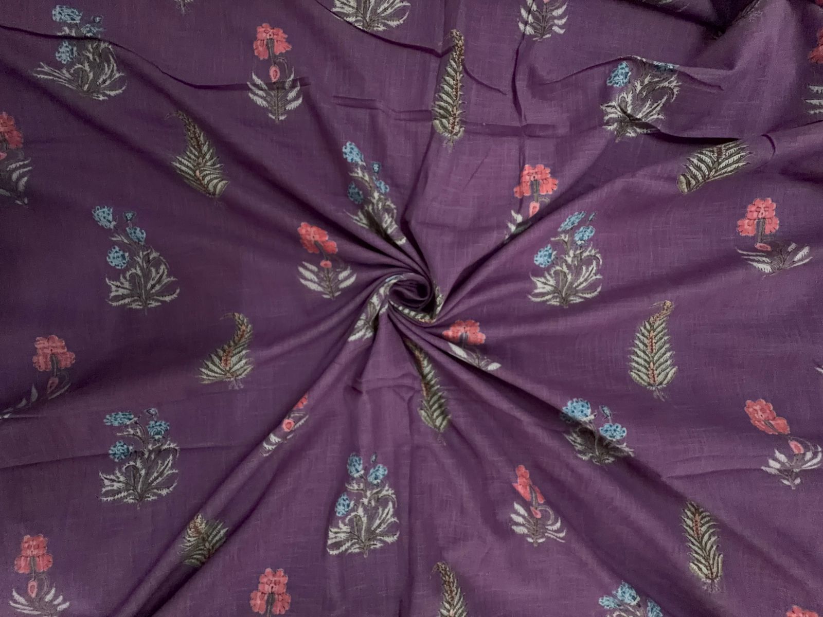 Dark Lilac Floral Cotton Slub Fabric KTEX