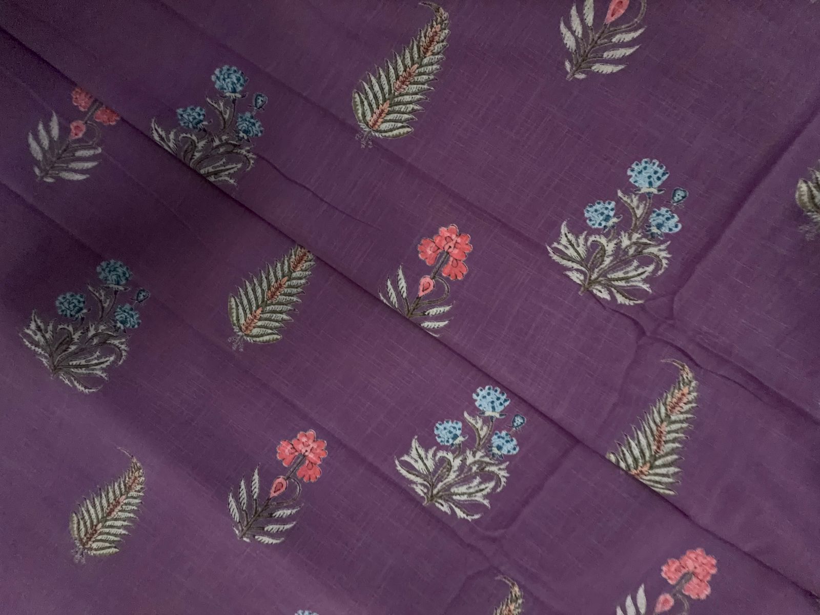 Dark Lilac Floral Cotton Slub Fabric KTEX