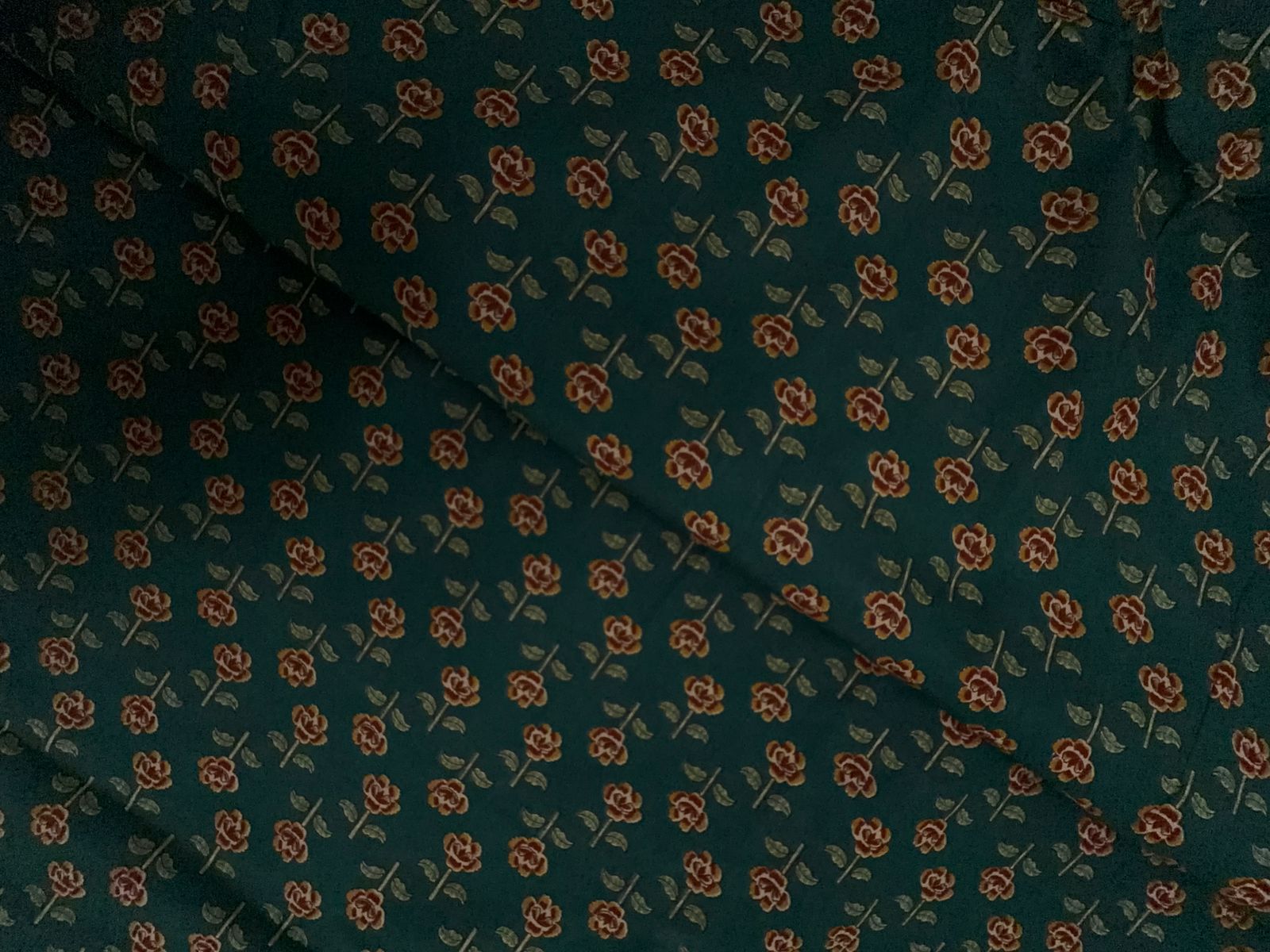 Dark Teal Blue Floral Cotton Cambric Fabric KTEX