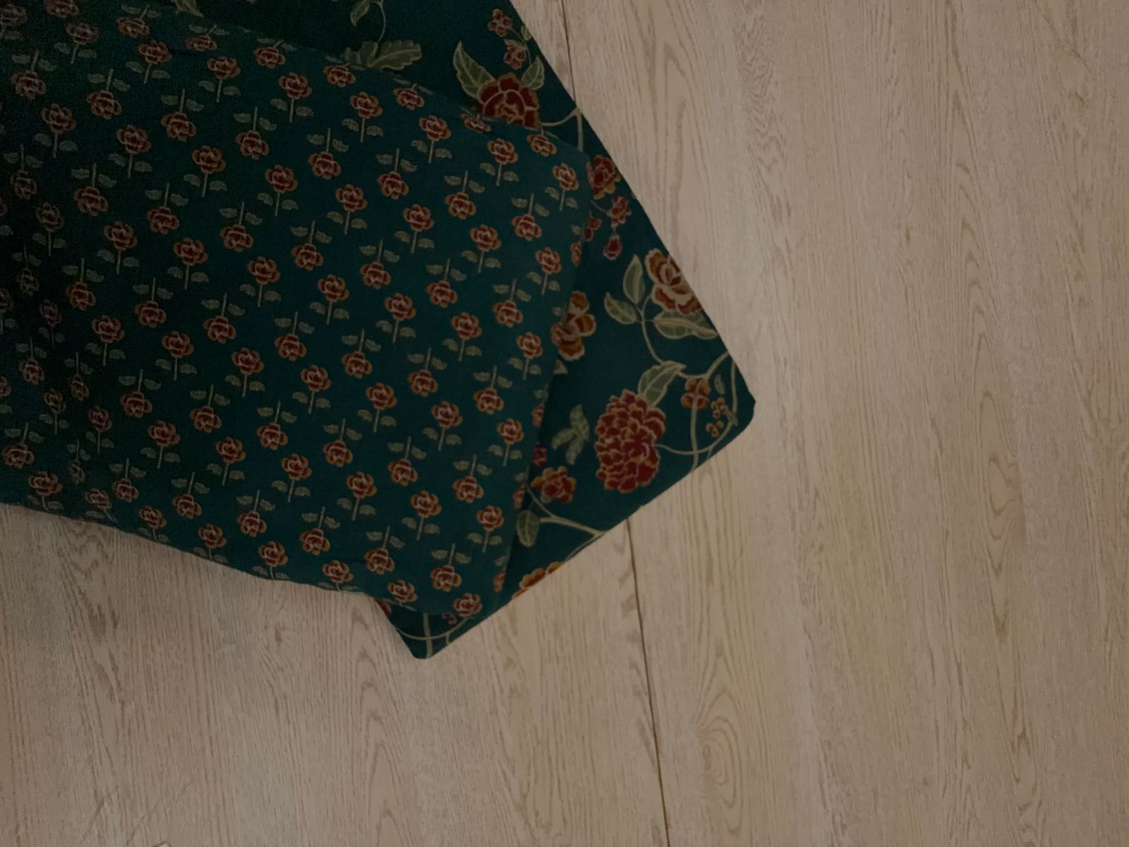 Dark Teal Blue Floral Cotton Cambric Fabric KTEX