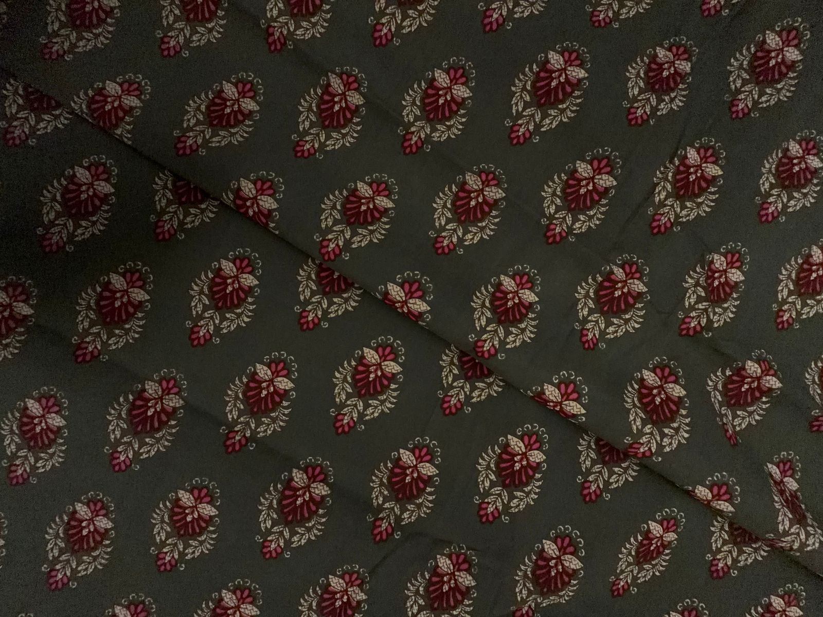 Brown & Red Floral Cotton Cambric Fabric KTEX