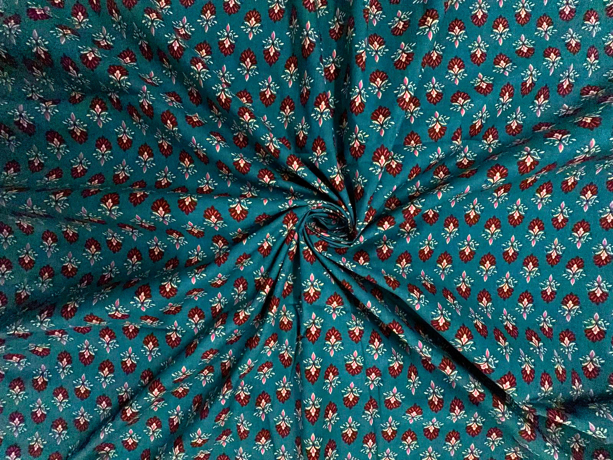 Dark Rama Green Floral Cotton Cambric Fabric KTEX