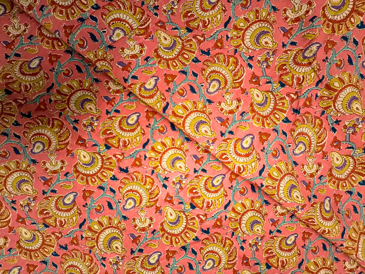 Peach Floral Cotton Cambric Fabric KTEX