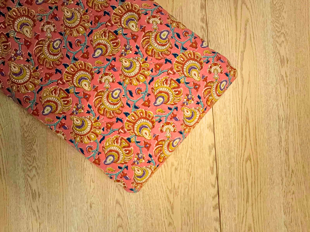Peach Floral Cotton Cambric Fabric KTEX