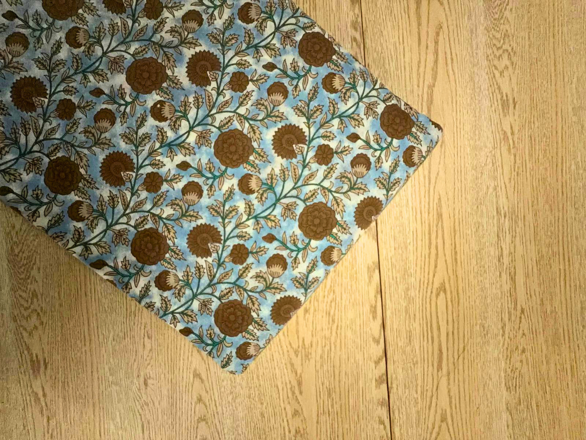 Sky Blue Brown Cotton Cambric Fabric KTEX