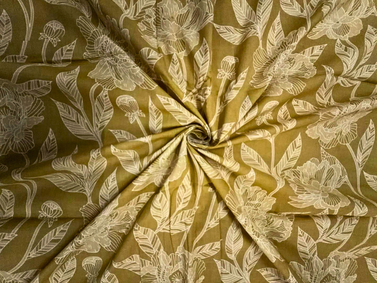 Beige Floral Cotton Cambric Fabric KTEX